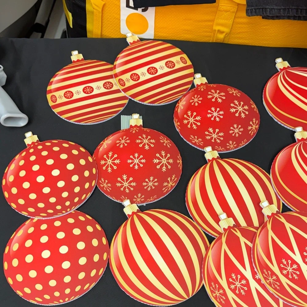 12 pack Festive Red and Gold ornaments with stands yard decor holiday Christmas